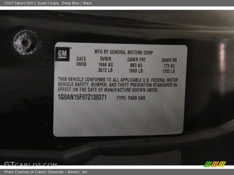 Deep Blue / Black 2007 Saturn ION 2 Quad Coupe