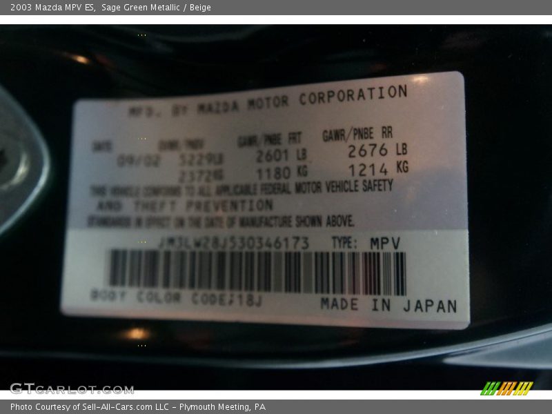 Sage Green Metallic / Beige 2003 Mazda MPV ES