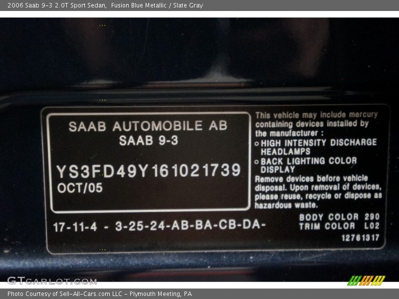 Fusion Blue Metallic / Slate Gray 2006 Saab 9-3 2.0T Sport Sedan