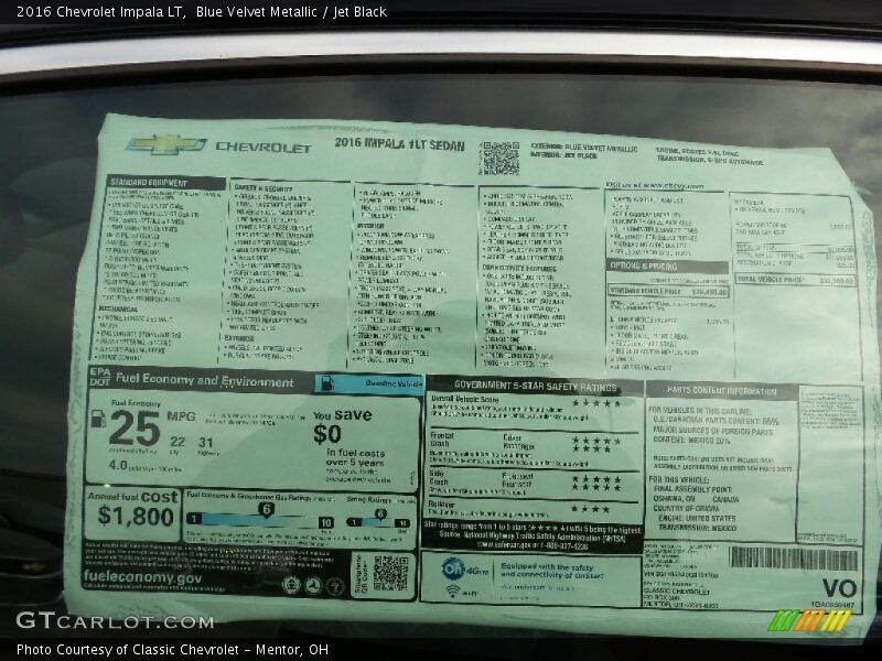 Blue Velvet Metallic / Jet Black 2016 Chevrolet Impala LT