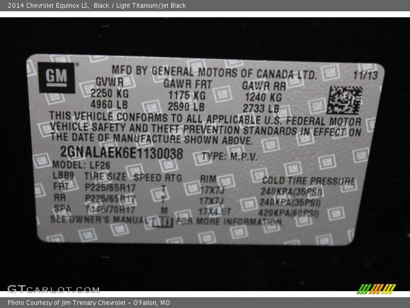 Black / Light Titanium/Jet Black 2014 Chevrolet Equinox LS