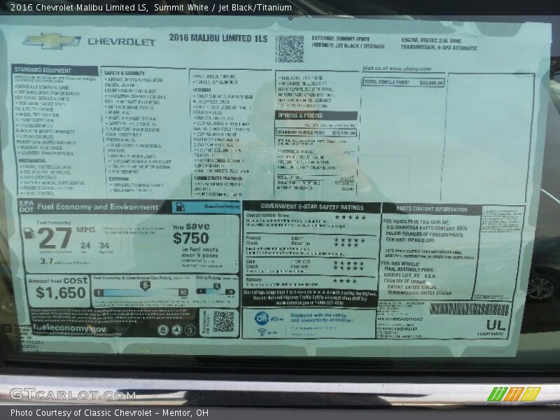 Summit White / Jet Black/Titanium 2016 Chevrolet Malibu Limited LS