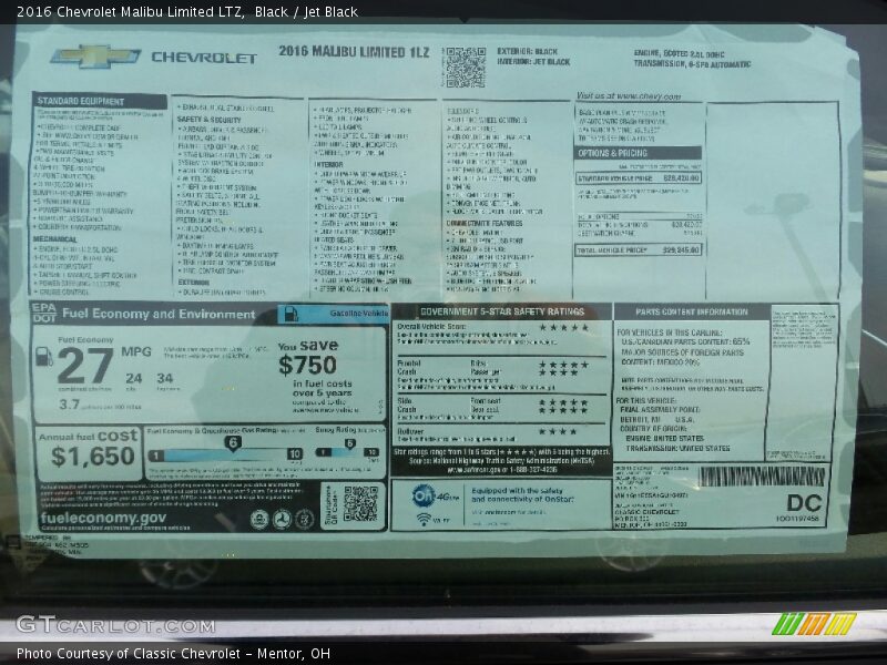 Black / Jet Black 2016 Chevrolet Malibu Limited LTZ