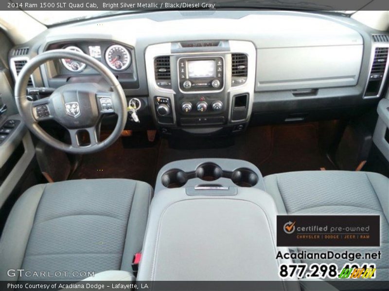 Bright Silver Metallic / Black/Diesel Gray 2014 Ram 1500 SLT Quad Cab