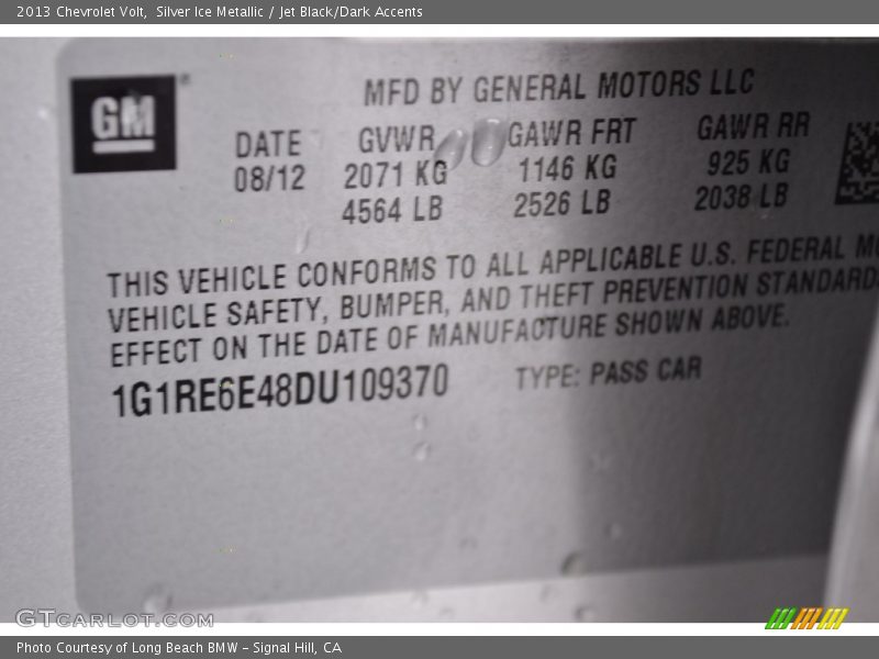 Silver Ice Metallic / Jet Black/Dark Accents 2013 Chevrolet Volt