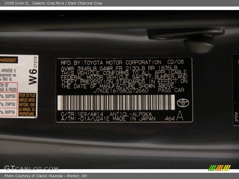 Galactic Gray Mica / Dark Charcoal Gray 2008 Scion tC