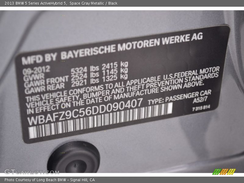 Space Gray Metallic / Black 2013 BMW 5 Series ActiveHybrid 5