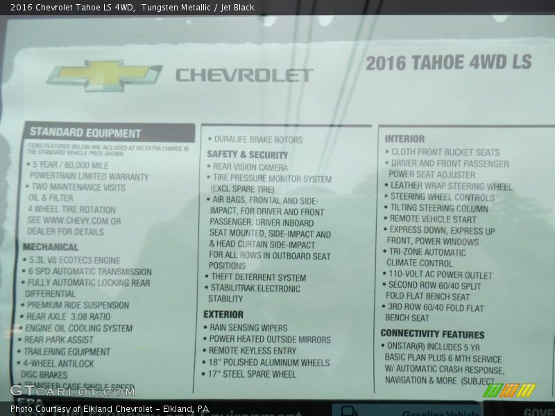 Tungsten Metallic / Jet Black 2016 Chevrolet Tahoe LS 4WD