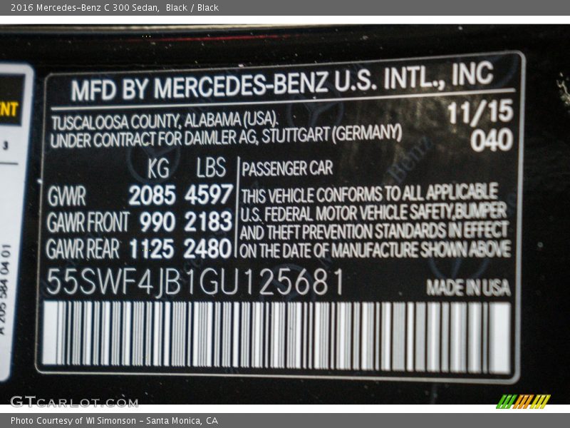 Black / Black 2016 Mercedes-Benz C 300 Sedan