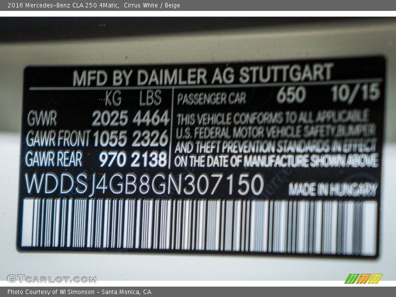 Cirrus White / Beige 2016 Mercedes-Benz CLA 250 4Matic