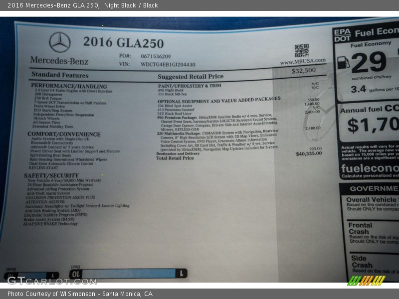 Night Black / Black 2016 Mercedes-Benz GLA 250