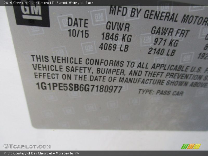 Summit White / Jet Black 2016 Chevrolet Cruze Limited LT
