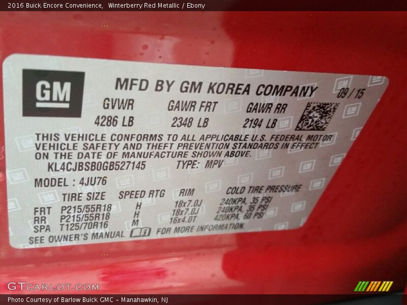 Winterberry Red Metallic / Ebony 2016 Buick Encore Convenience