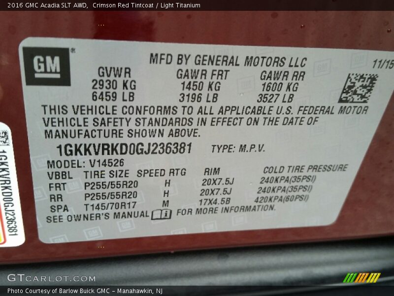 Crimson Red Tintcoat / Light Titanium 2016 GMC Acadia SLT AWD