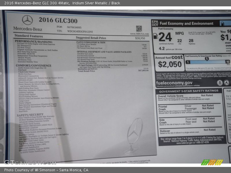 Iridium Silver Metallic / Black 2016 Mercedes-Benz GLC 300 4Matic