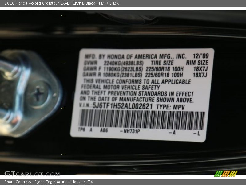 Crystal Black Pearl / Black 2010 Honda Accord Crosstour EX-L