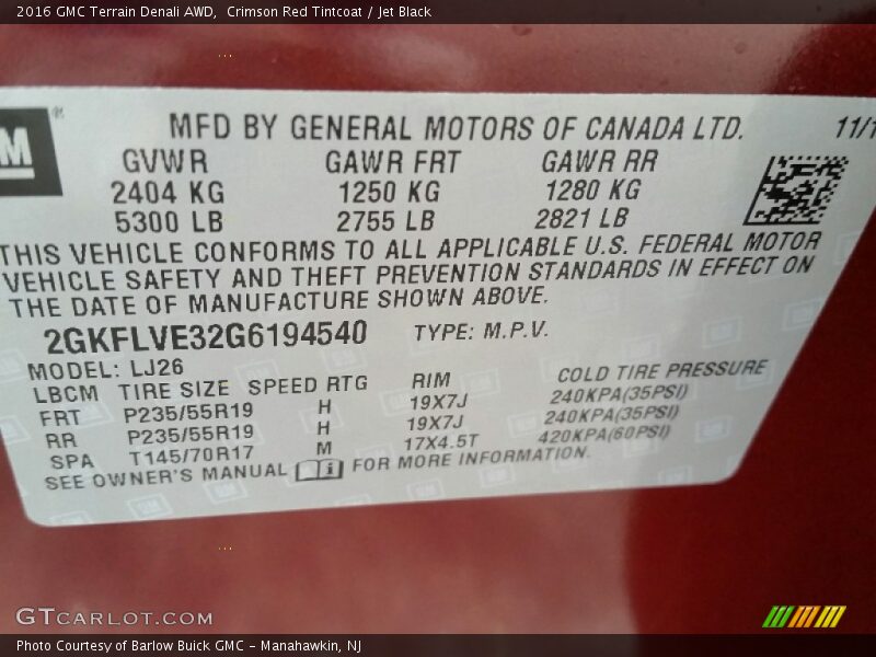 Crimson Red Tintcoat / Jet Black 2016 GMC Terrain Denali AWD