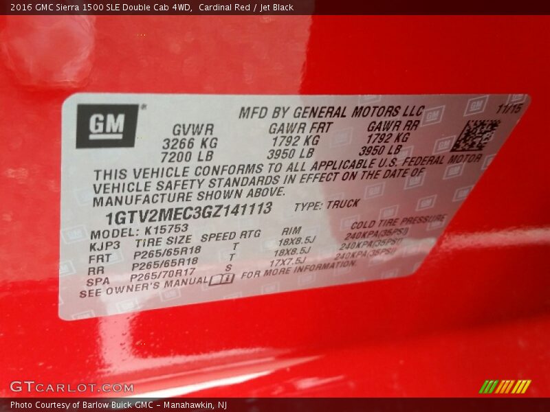 Cardinal Red / Jet Black 2016 GMC Sierra 1500 SLE Double Cab 4WD