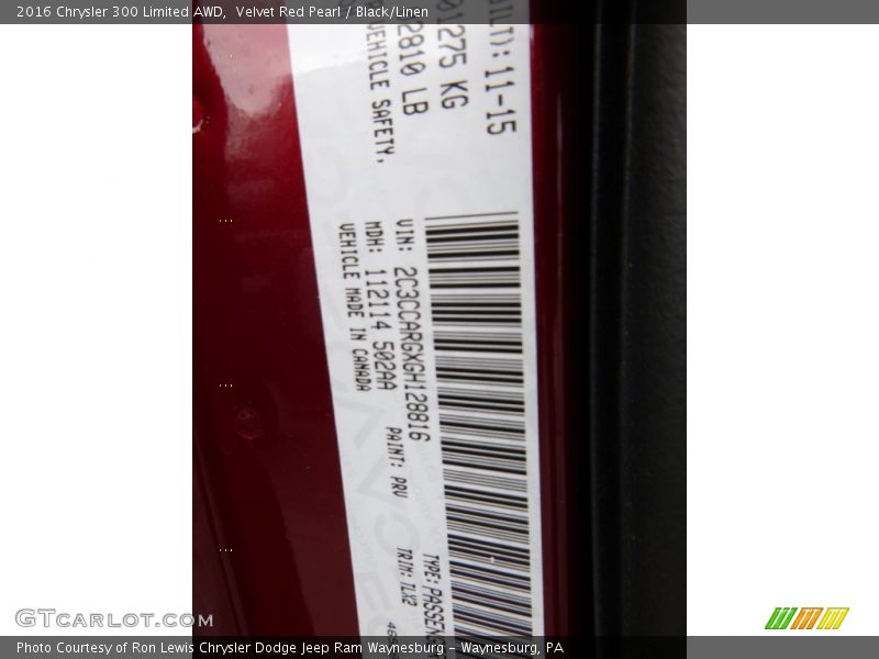 Velvet Red Pearl / Black/Linen 2016 Chrysler 300 Limited AWD