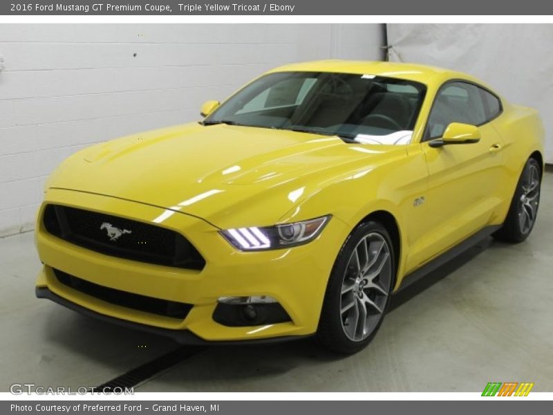 Triple Yellow Tricoat / Ebony 2016 Ford Mustang GT Premium Coupe