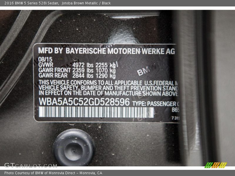 2016 5 Series 528i Sedan Jotoba Brown Metallic Color Code B65