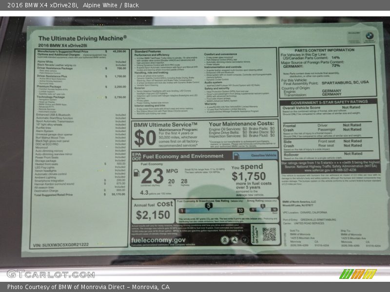 Alpine White / Black 2016 BMW X4 xDrive28i