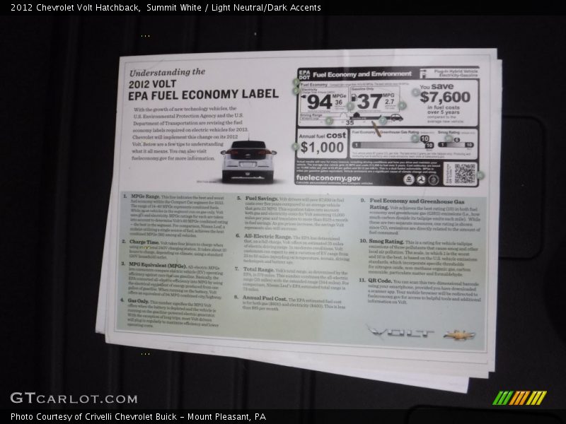 Summit White / Light Neutral/Dark Accents 2012 Chevrolet Volt Hatchback