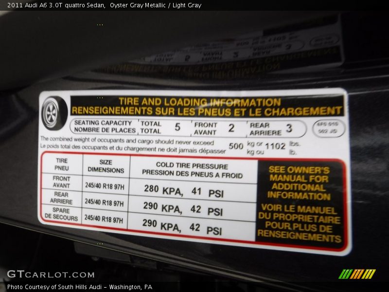 Oyster Gray Metallic / Light Gray 2011 Audi A6 3.0T quattro Sedan