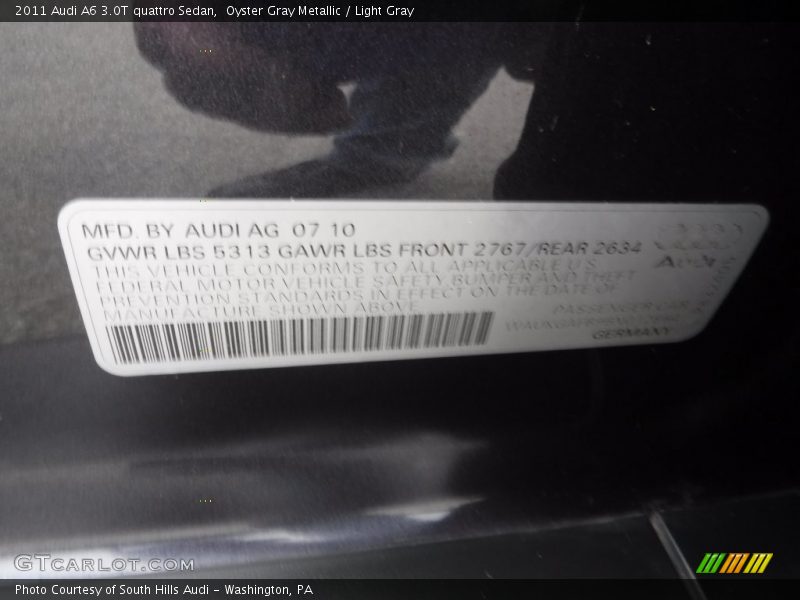 Oyster Gray Metallic / Light Gray 2011 Audi A6 3.0T quattro Sedan