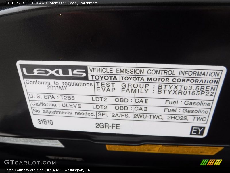 Stargazer Black / Parchment 2011 Lexus RX 350 AWD