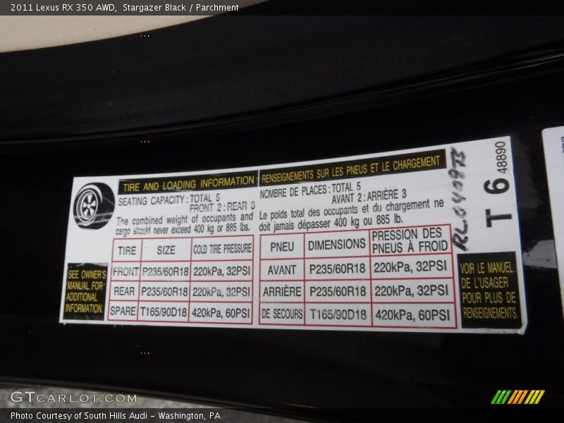 Stargazer Black / Parchment 2011 Lexus RX 350 AWD