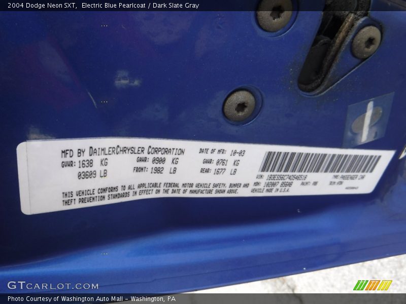 Electric Blue Pearlcoat / Dark Slate Gray 2004 Dodge Neon SXT