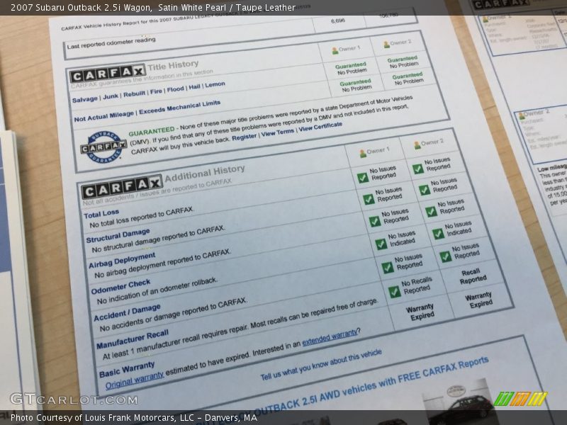 Satin White Pearl / Taupe Leather 2007 Subaru Outback 2.5i Wagon