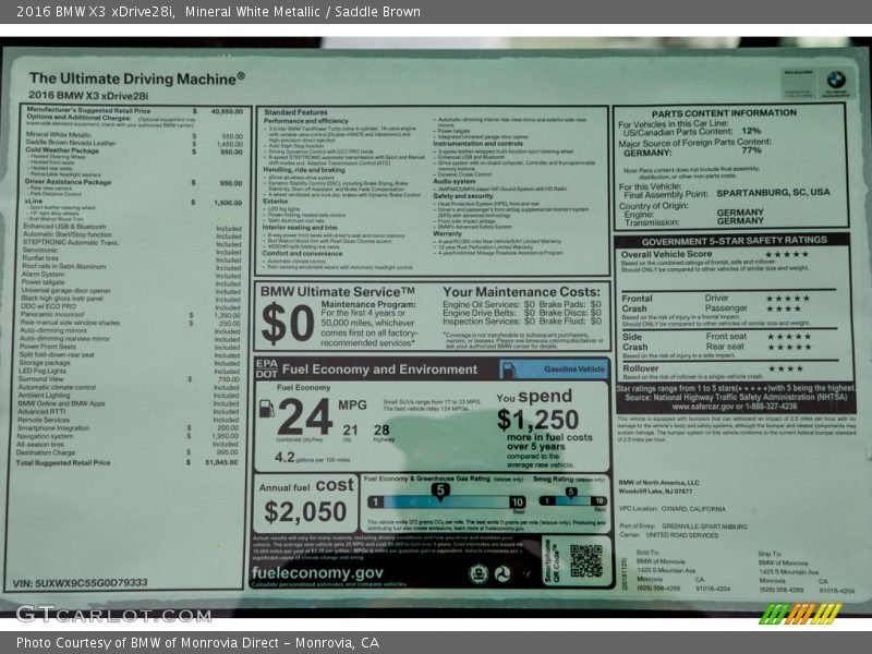 Mineral White Metallic / Saddle Brown 2016 BMW X3 xDrive28i