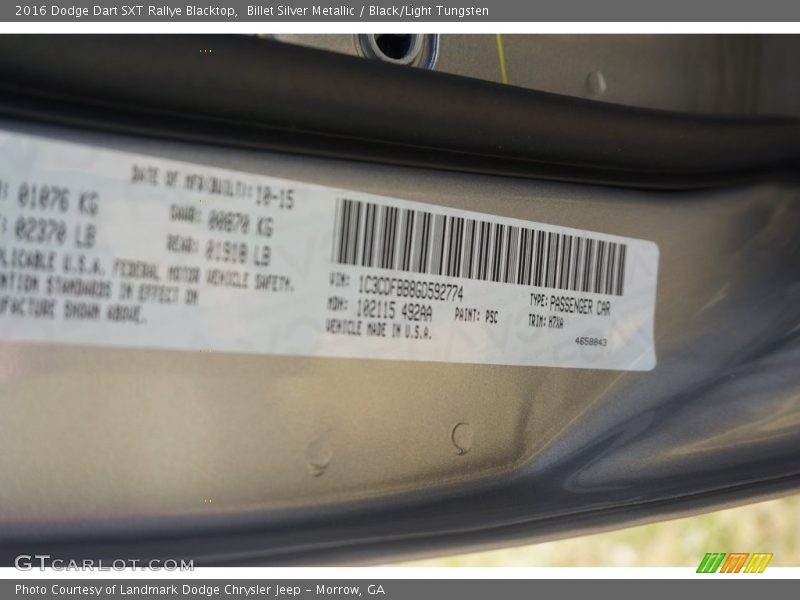 Billet Silver Metallic / Black/Light Tungsten 2016 Dodge Dart SXT Rallye Blacktop
