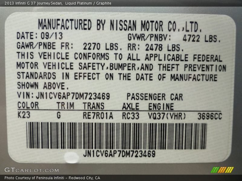 Liquid Platinum / Graphite 2013 Infiniti G 37 Journey Sedan
