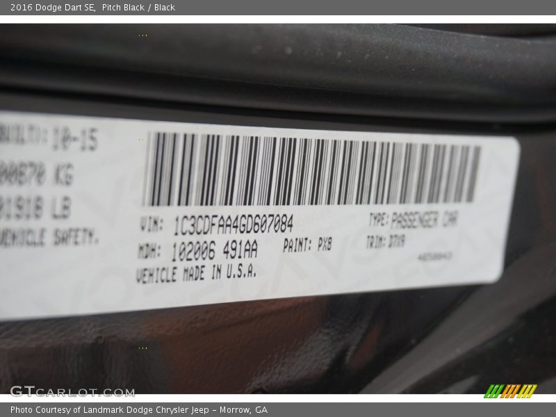 Pitch Black / Black 2016 Dodge Dart SE