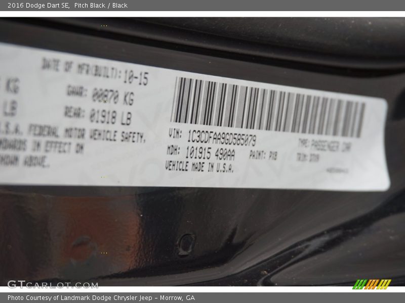 Pitch Black / Black 2016 Dodge Dart SE