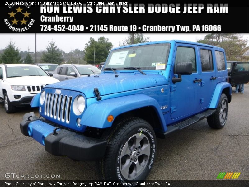 Hydro Blue Pearl / Black 2016 Jeep Wrangler Unlimited Sahara 4x4
