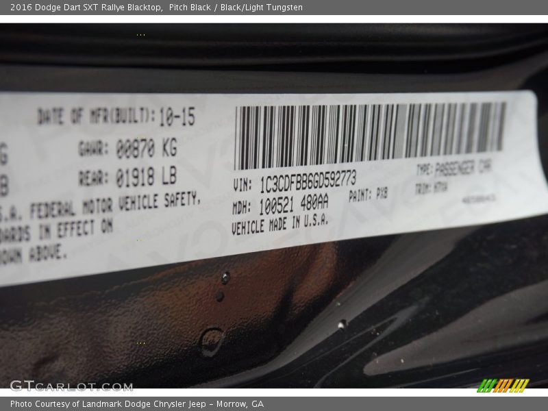 Pitch Black / Black/Light Tungsten 2016 Dodge Dart SXT Rallye Blacktop
