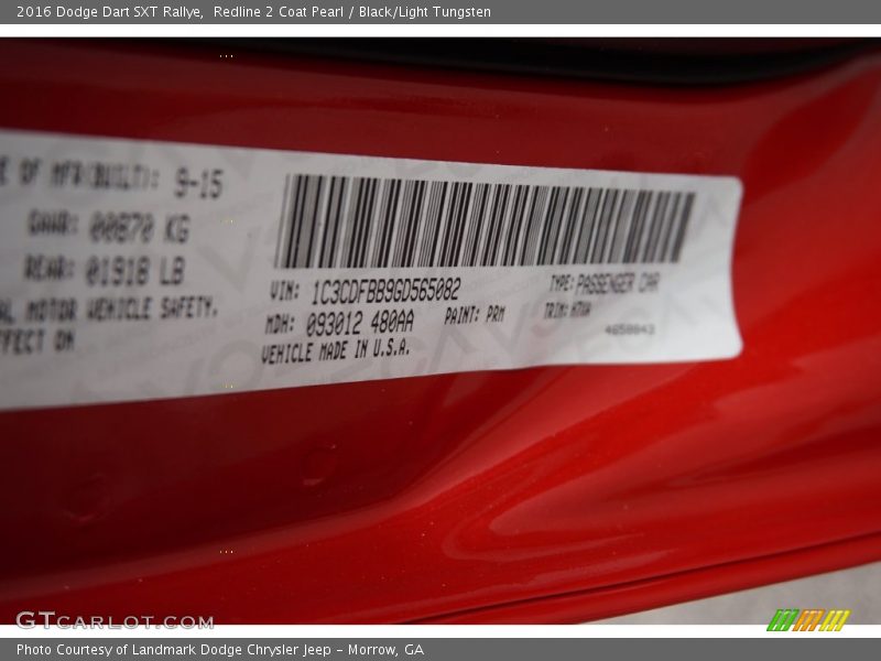 Redline 2 Coat Pearl / Black/Light Tungsten 2016 Dodge Dart SXT Rallye