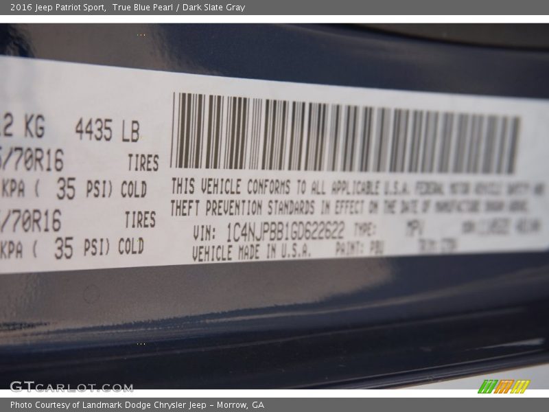 True Blue Pearl / Dark Slate Gray 2016 Jeep Patriot Sport