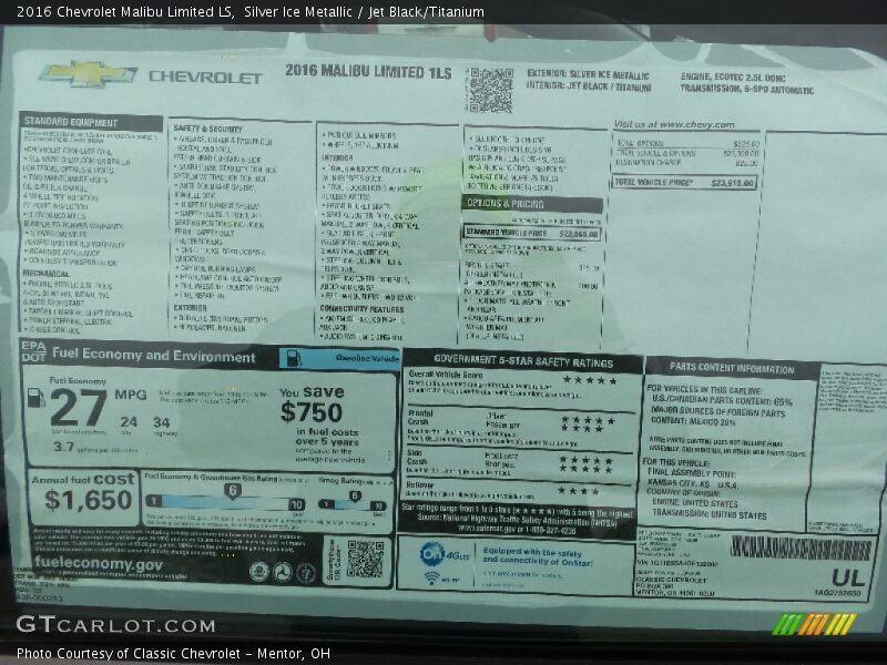 Silver Ice Metallic / Jet Black/Titanium 2016 Chevrolet Malibu Limited LS