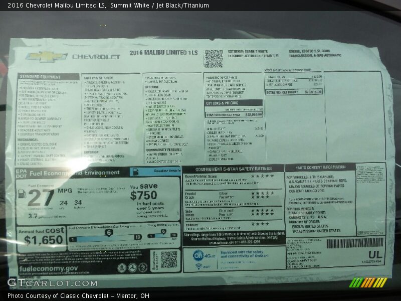 Summit White / Jet Black/Titanium 2016 Chevrolet Malibu Limited LS