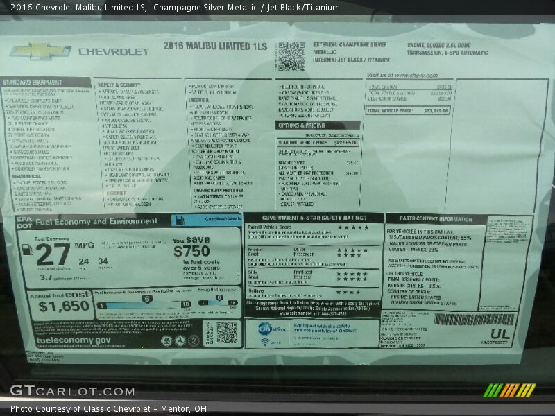 Champagne Silver Metallic / Jet Black/Titanium 2016 Chevrolet Malibu Limited LS