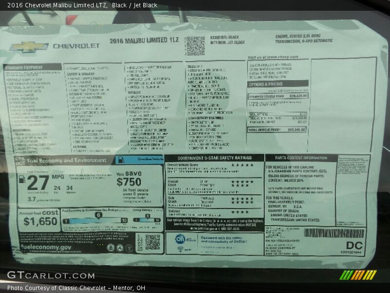 Black / Jet Black 2016 Chevrolet Malibu Limited LTZ