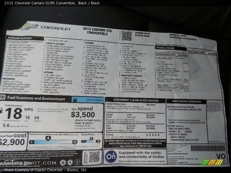 Black / Black 2015 Chevrolet Camaro SS/RS Convertible