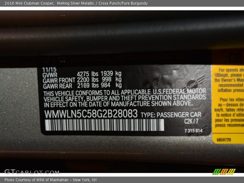 Melting Silver Metallic / Cross Punch/Pure Burgundy 2016 Mini Clubman Cooper