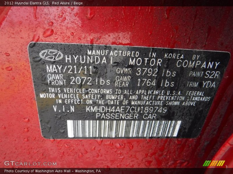 Red Allure / Beige 2012 Hyundai Elantra GLS