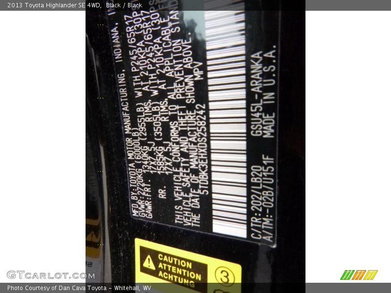 Black / Black 2013 Toyota Highlander SE 4WD